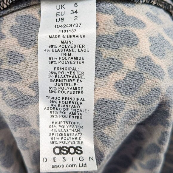 ASOS Design Lace Trim Midi Slip Dress Animal Leopard Print Size 2 - Picture 9 of 9